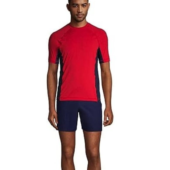 NWT Lands' End Men's Crew Neck Short Sleeve Rash Guard Red UPF 50 M $60 FLI158 - Picture 4 of 5